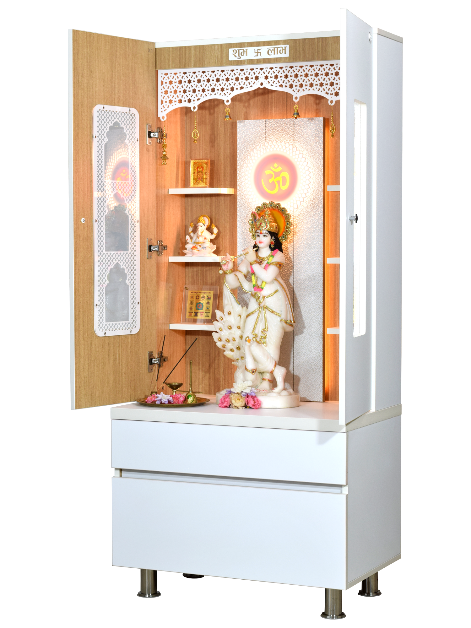 Designer Wooden Mandir for Home with Doors 67In Height 30In Width 18In ...