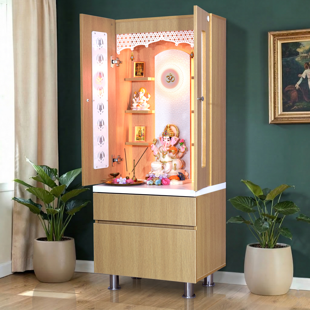 Wooden Home Temple with Cabinet Storage – The Mandir Store