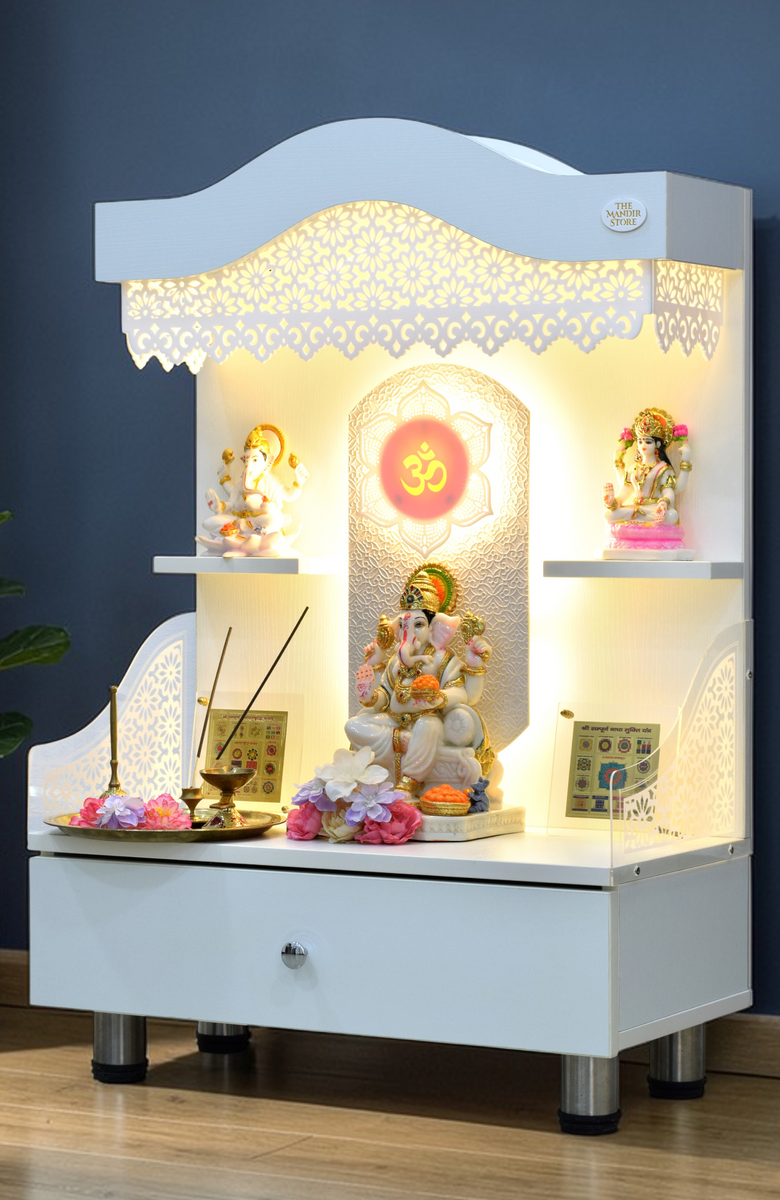 Wooden Temple for Home | LED Wooden Mandir | Compact Pooja Unit with O ...