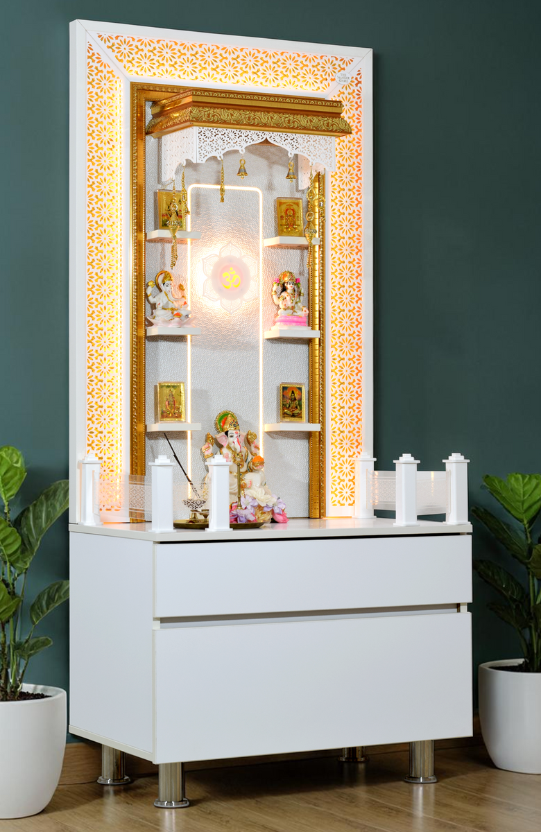 Wooden Mandir with Floating Shelf – The Mandir Store