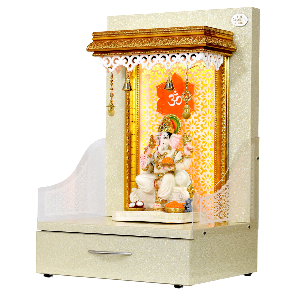 The Mandir Store Designer Wooden Mandir with LED Lights, 1 year warranty, COD Delivery Across India