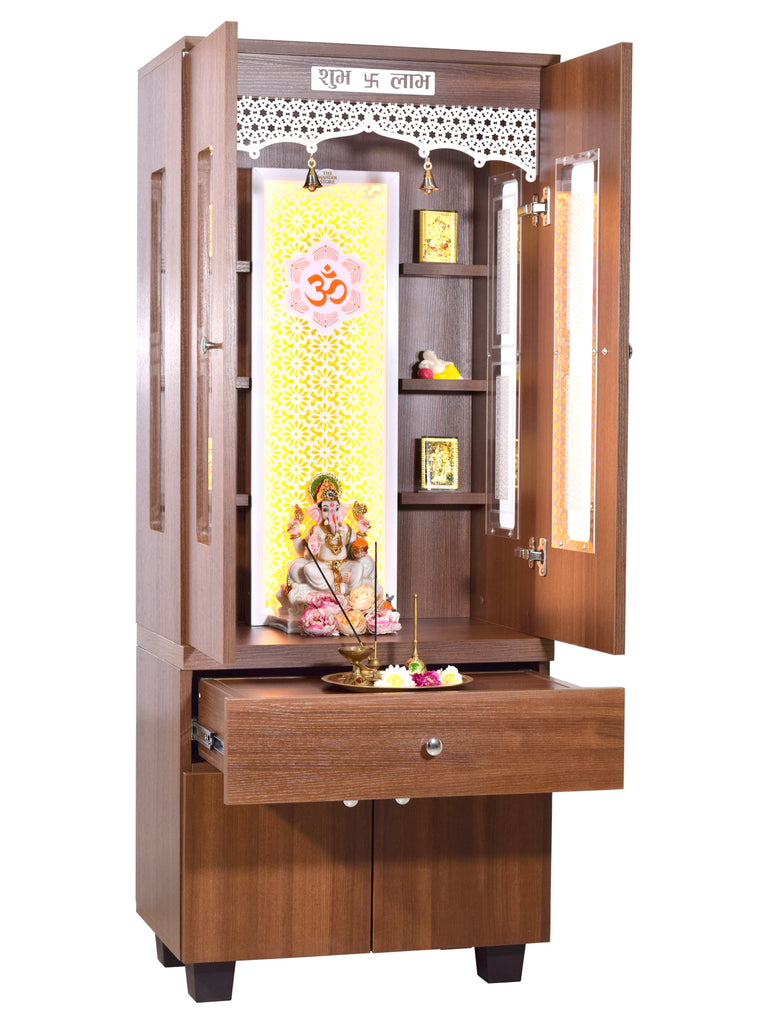 the-mandir-store-wooden-mandir-5-feet-with-drawer-storage-and-LED-strip-Lights