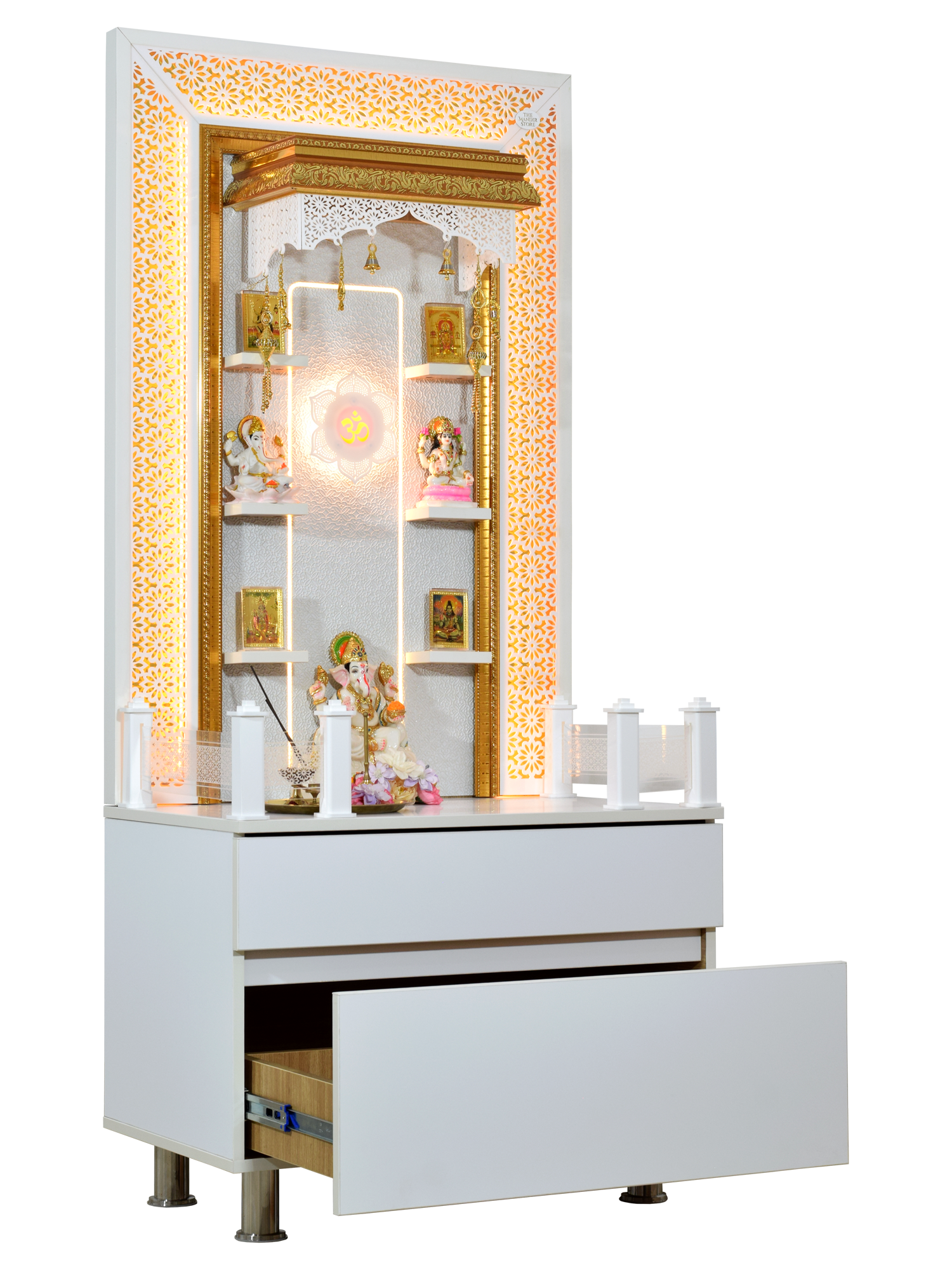 Wooden Mandir with Floating Shelf – The Mandir Store