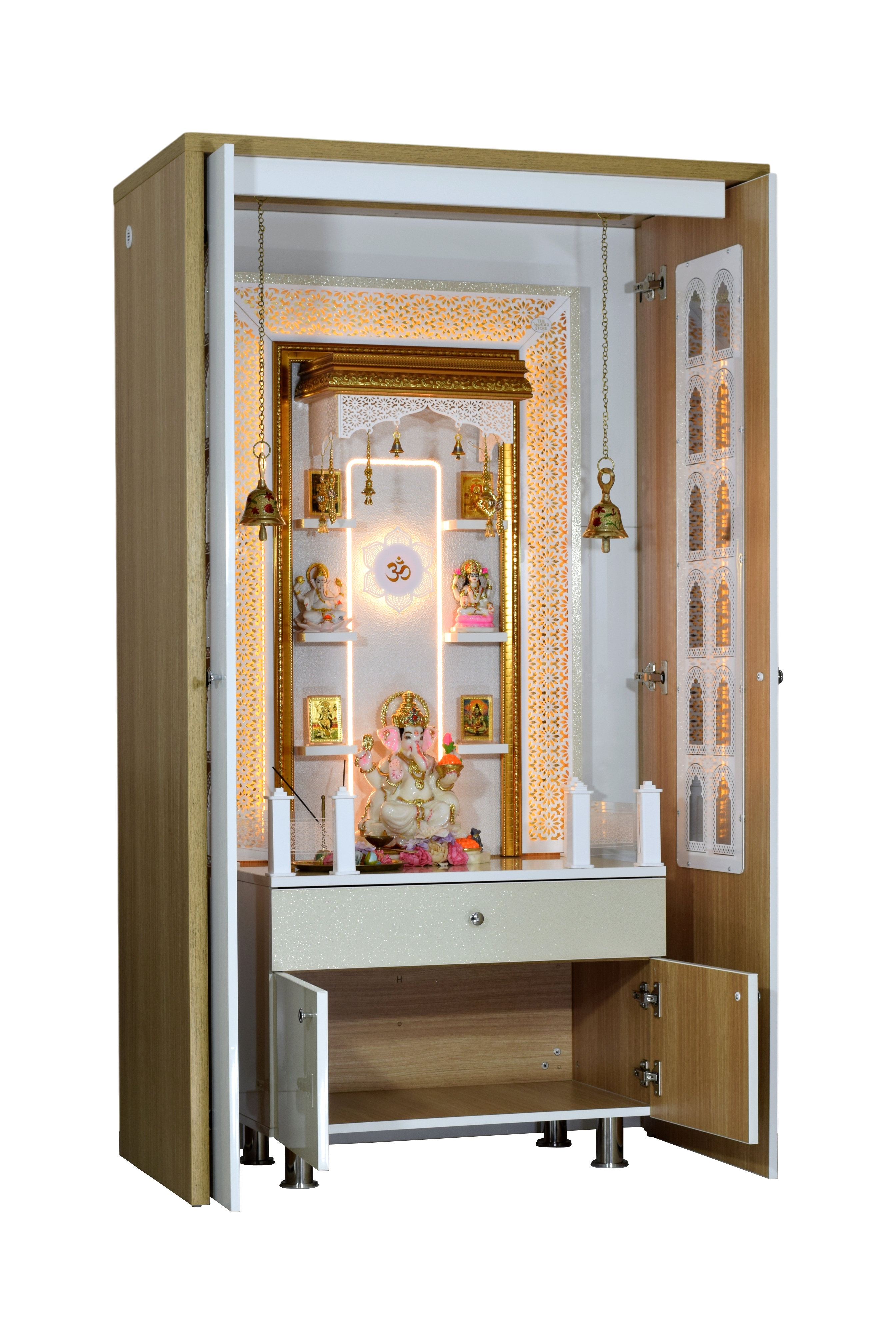 Wooden Home Temple Large with Pocket Doors Enclosure, Floating Shelves ...