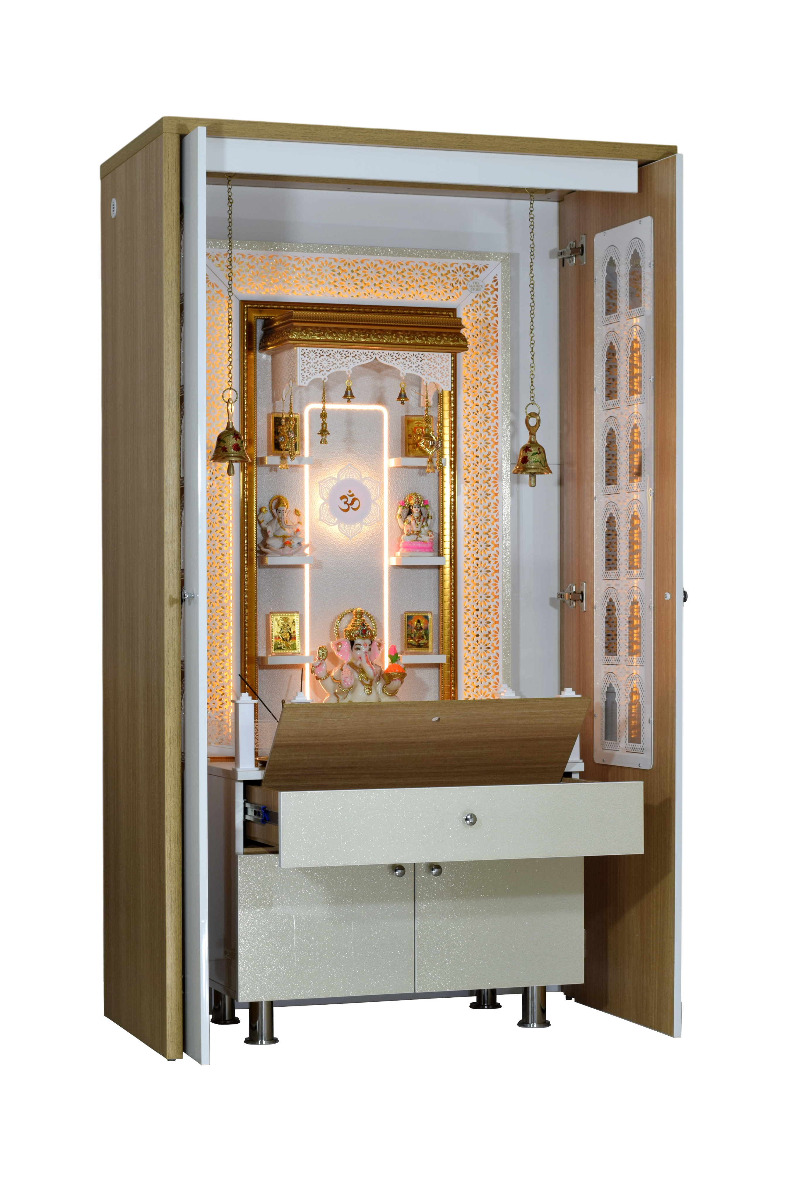 Wooden Home Temple Large with Pocket Doors Enclosure, Floating Shelves ...