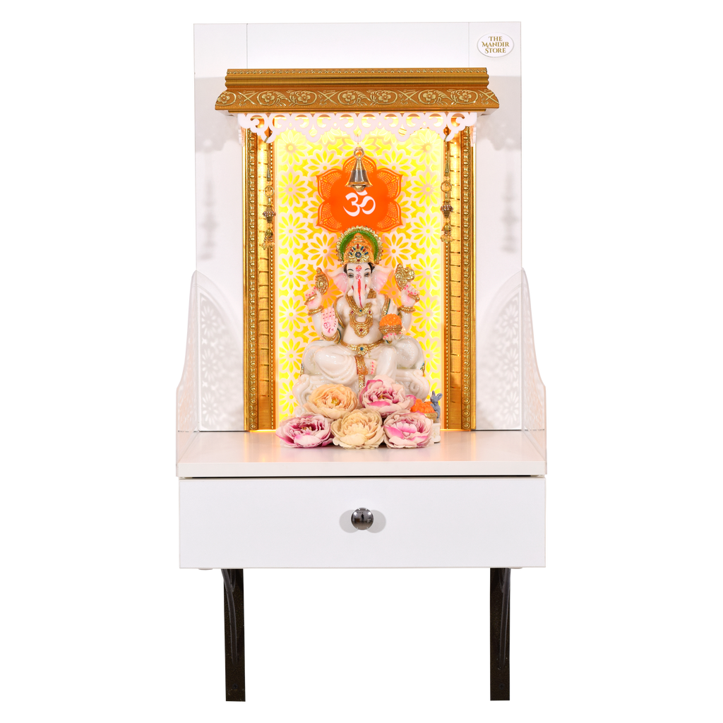 The Mandir Store Wooden Pooja Mandir White Color Wall Hanging