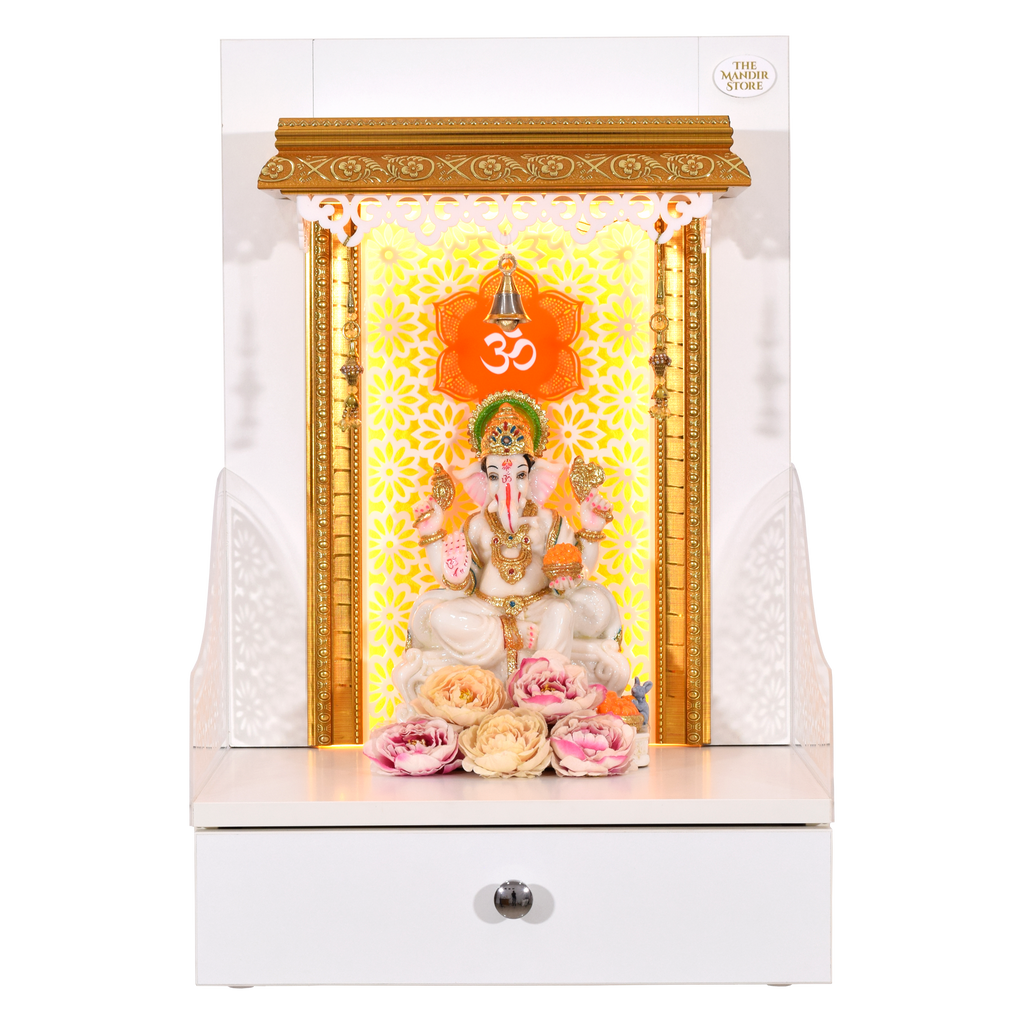 The Mandir Store Wooden Home Mandir White Color Wall Hanging